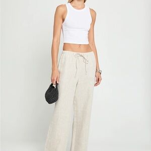 Wide-Leg Drawstring Linen Pants in Natural